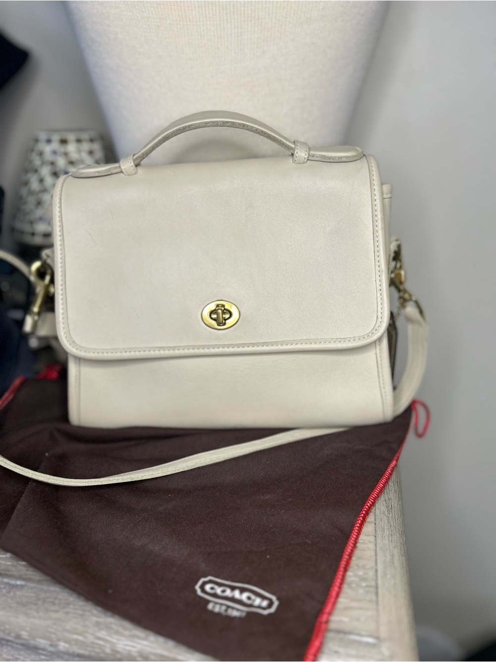 Vintage Coach 1989 Court Beige Leather Bag Crossbody/Satchel EUC